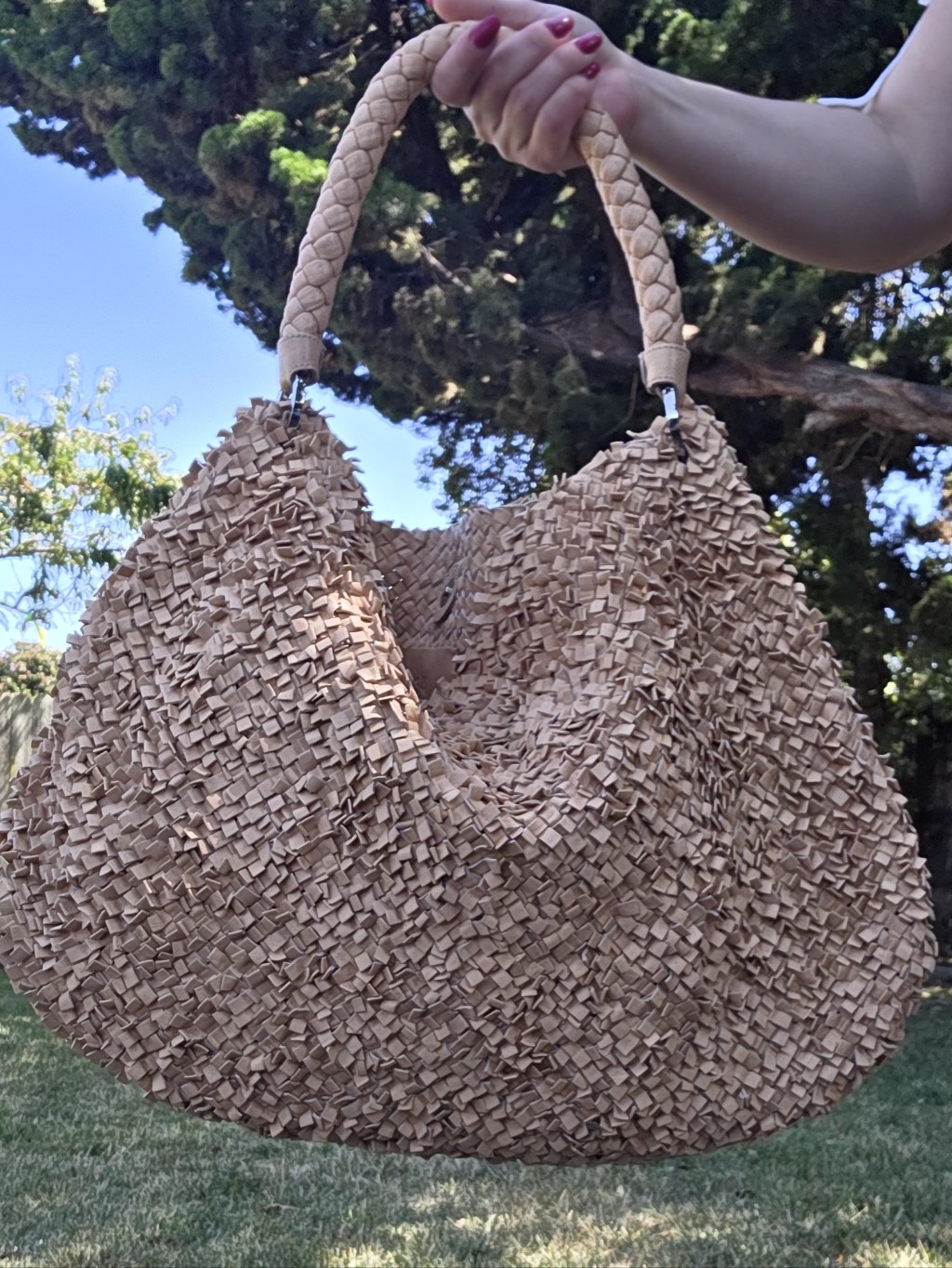 Neutral Woven Hobo Tote Bag - Pink Beige
